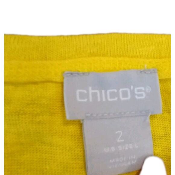 Chico’s Women's 100% Linen T-Shirt Size 2 US Large Bright Yellow Short Sleeve - Picture 3 of 7